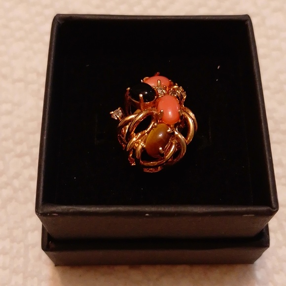 Sz 7 NIB Vintage Semi-Precious Gem Stone Gold Cocktail Ring 7 - Picture 4 of 15